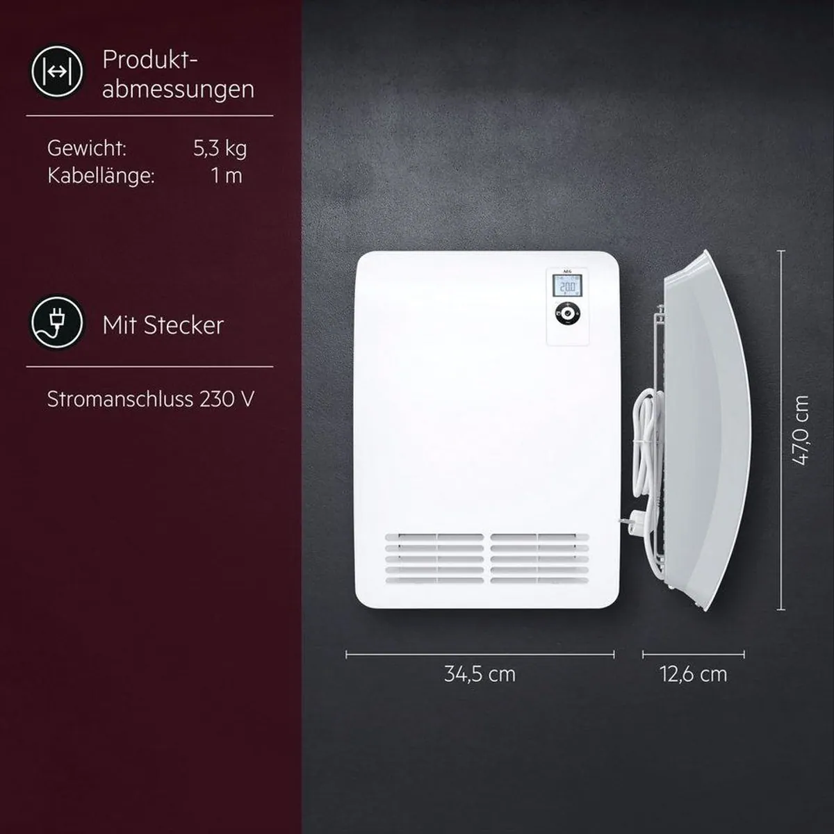 AEG Haustechnik VH Comfort Heizlüfter, energiesparend, 2000W — für 25 m², Wochenzeitschaltuhr, Silent Mode 5