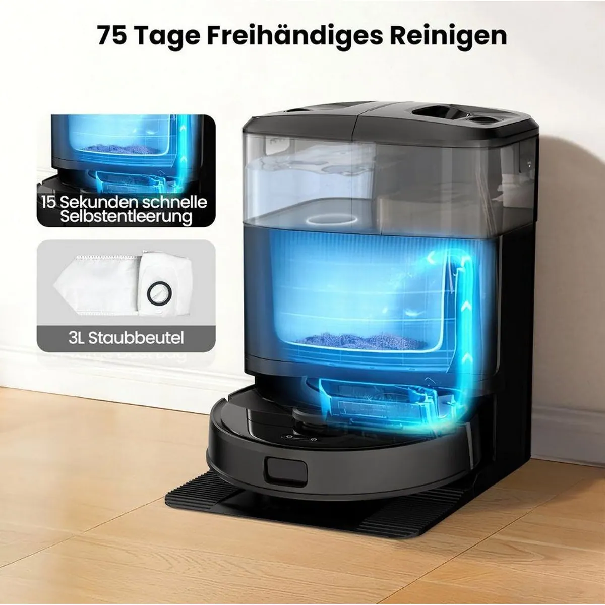 AIRROBO M2 Saugroboter mit Wischfunktion, 15000 Pa Saugkraft, All-in-One-Station 3