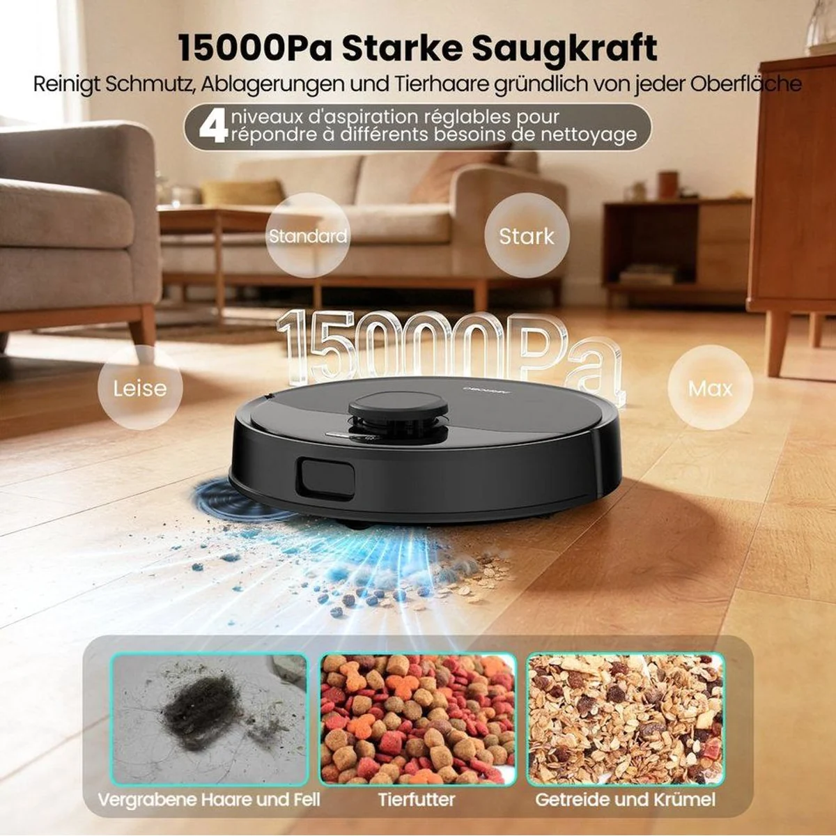 AIRROBO M2 Saugroboter mit Wischfunktion, 15000 Pa Saugkraft, All-in-One-Station 4