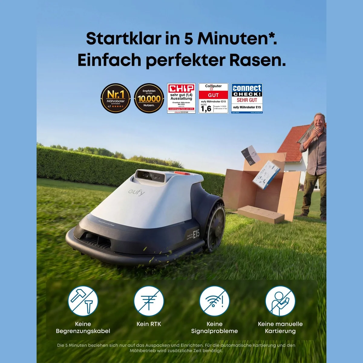 Anker eufy Rasenmähroboter E15, bis 800 m², App-Steuerung, Regensensor 5
