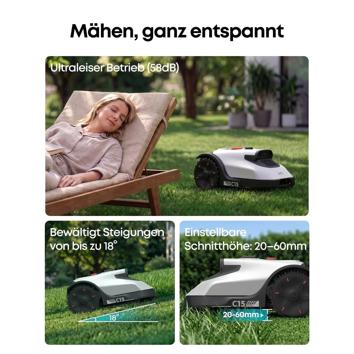 Anker eufy Rasenmähroboter C15, kabel- und signalunabhängig, intelligente Navigation 4