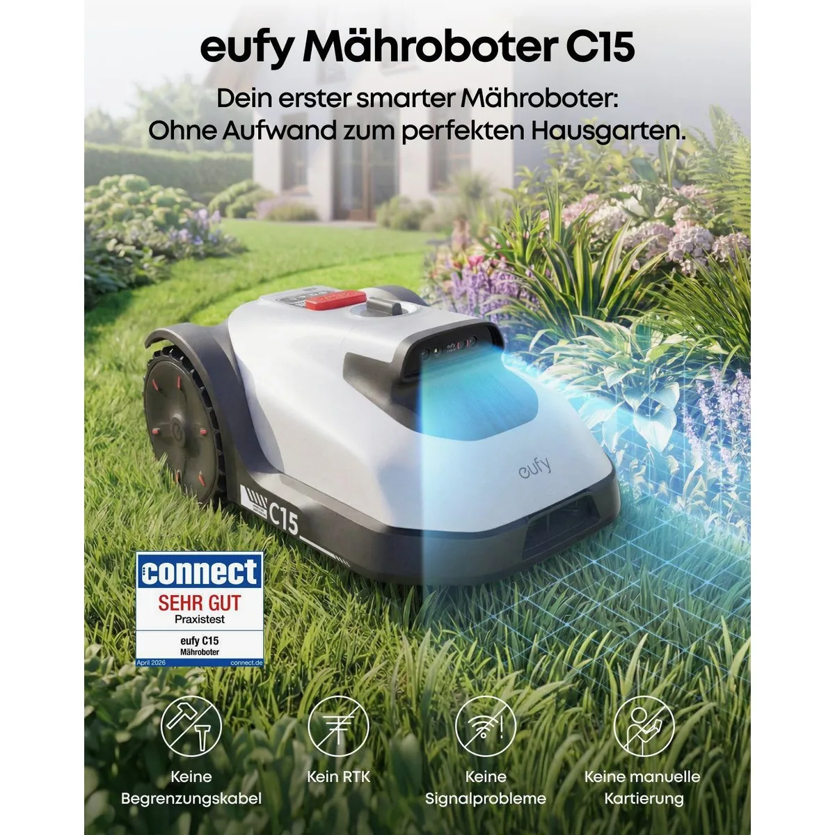 Anker eufy Rasenmähroboter C15, kabel- und signalunabhängig, intelligente Navigation 5