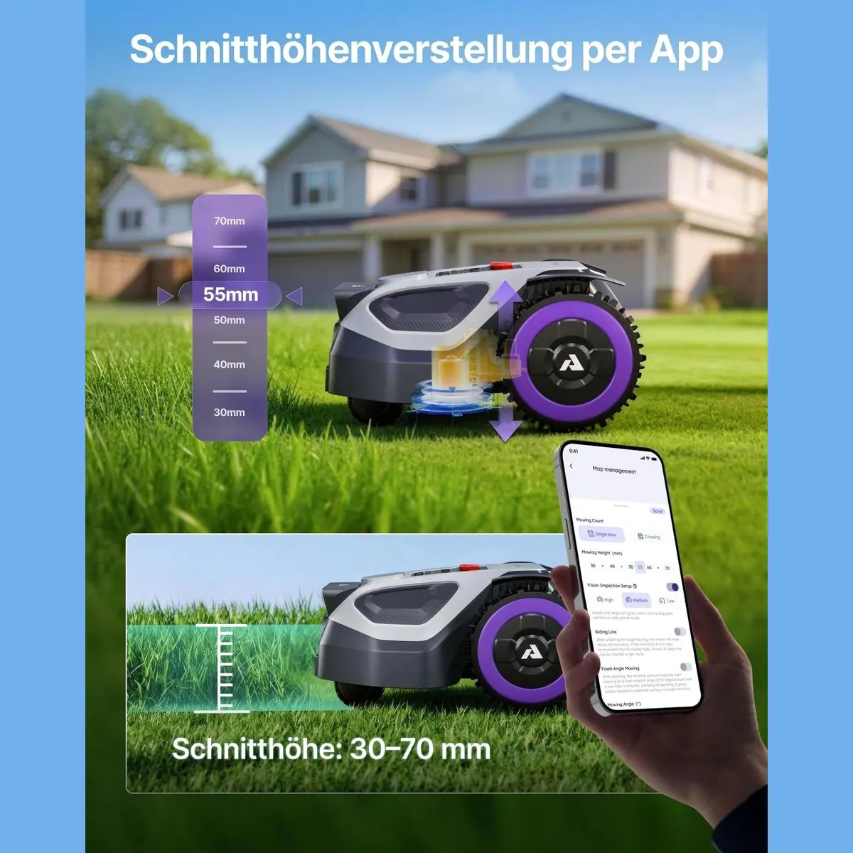 ANTHBOT M9 Mähroboter, RTK-Navigation, KI-Hinderniserkennung, 1200 m² Rasenfläche 2