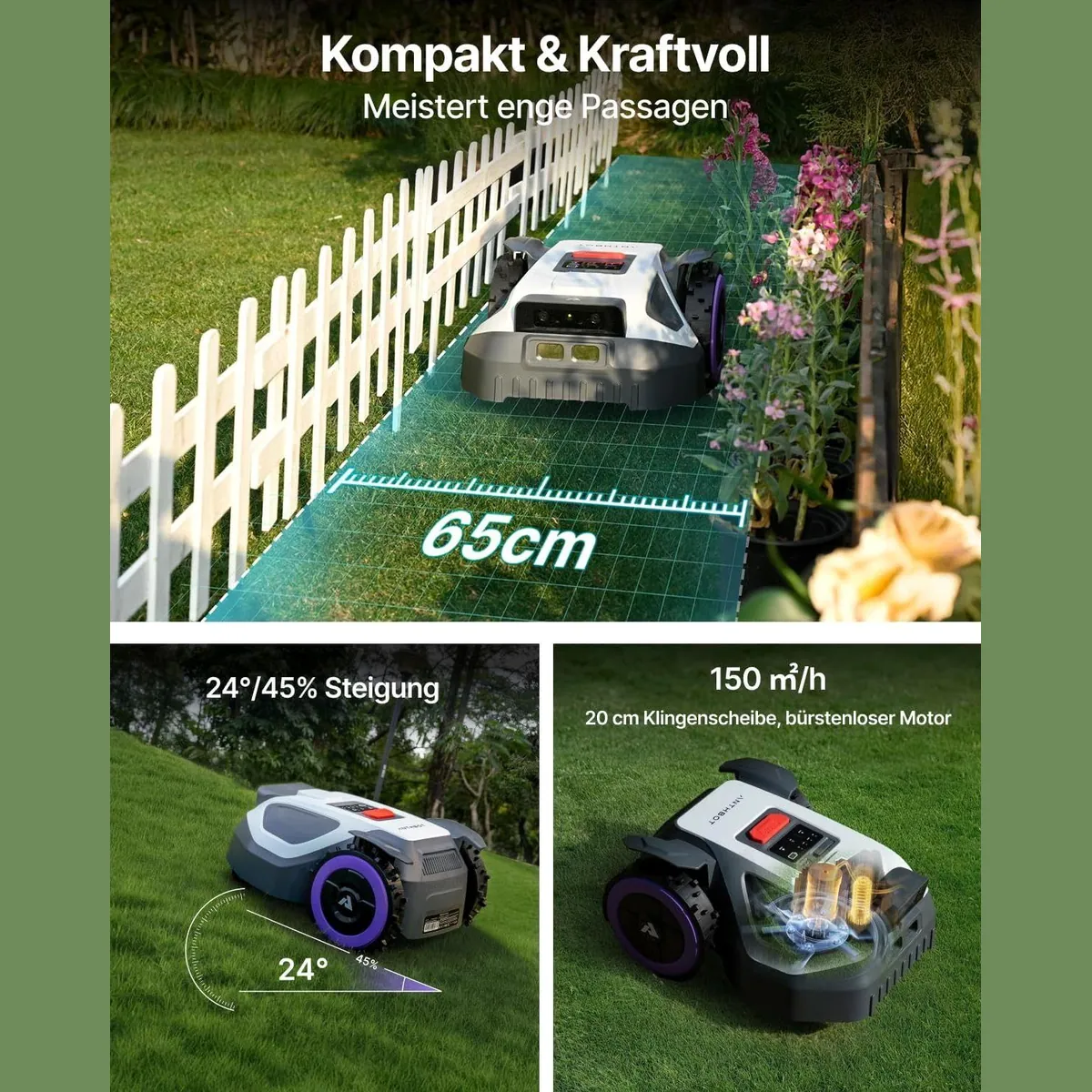 ANTHBOT M9 Mähroboter, RTK-Navigation, KI-Hinderniserkennung, 1200 m² Rasenfläche 3