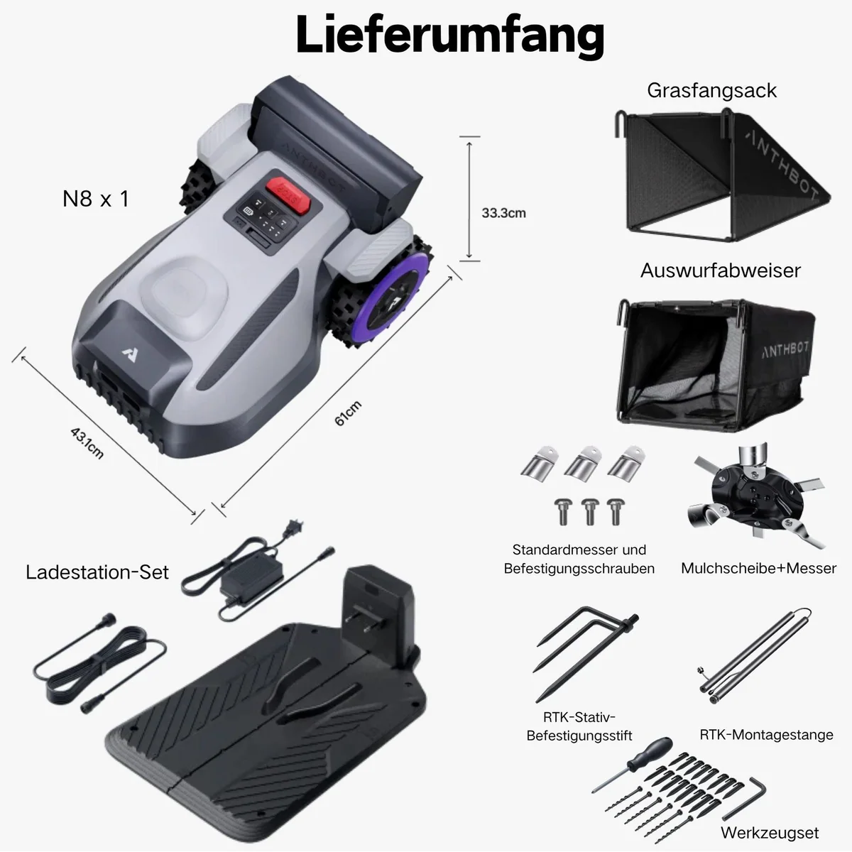 ANTHBOT N8 Mähroboter, 4-in-1 System, Auto-Entleerung, bis 1500 m² 4