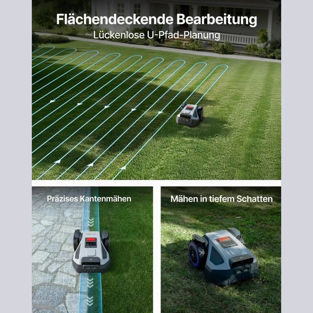 ANTHBOT M9 Mähroboter, RTK-Navigation, 1200 m² Rasenfläche — App-Steuerung, KI-Hindernisvermeidung, 45% Steigung 3