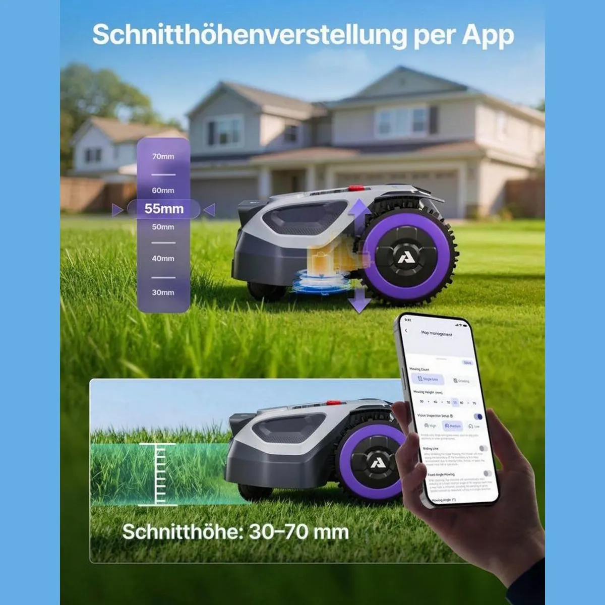 ANTHBOT M9 Mähroboter, RTK-Navigation, 1200 m² Rasenfläche — App-Steuerung, KI-Hindernisvermeidung, 45% Steigung 4