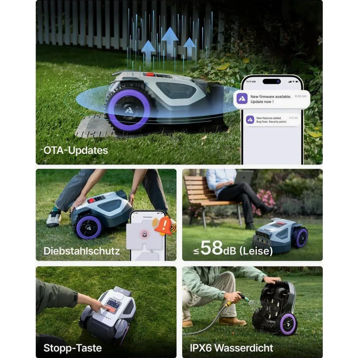 ANTHBOT M9 Mähroboter, RTK-Navigation, 1200 m² Rasenfläche — App-Steuerung, KI-Hindernisvermeidung, 45% Steigung 5