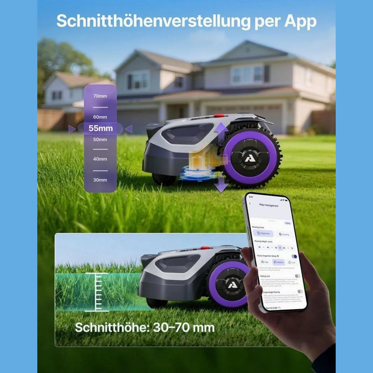 ANTHBOT M5 Rasenmähroboter, RTK-Navigation, KI-Hinderniserkennung, bis 700 m² 5