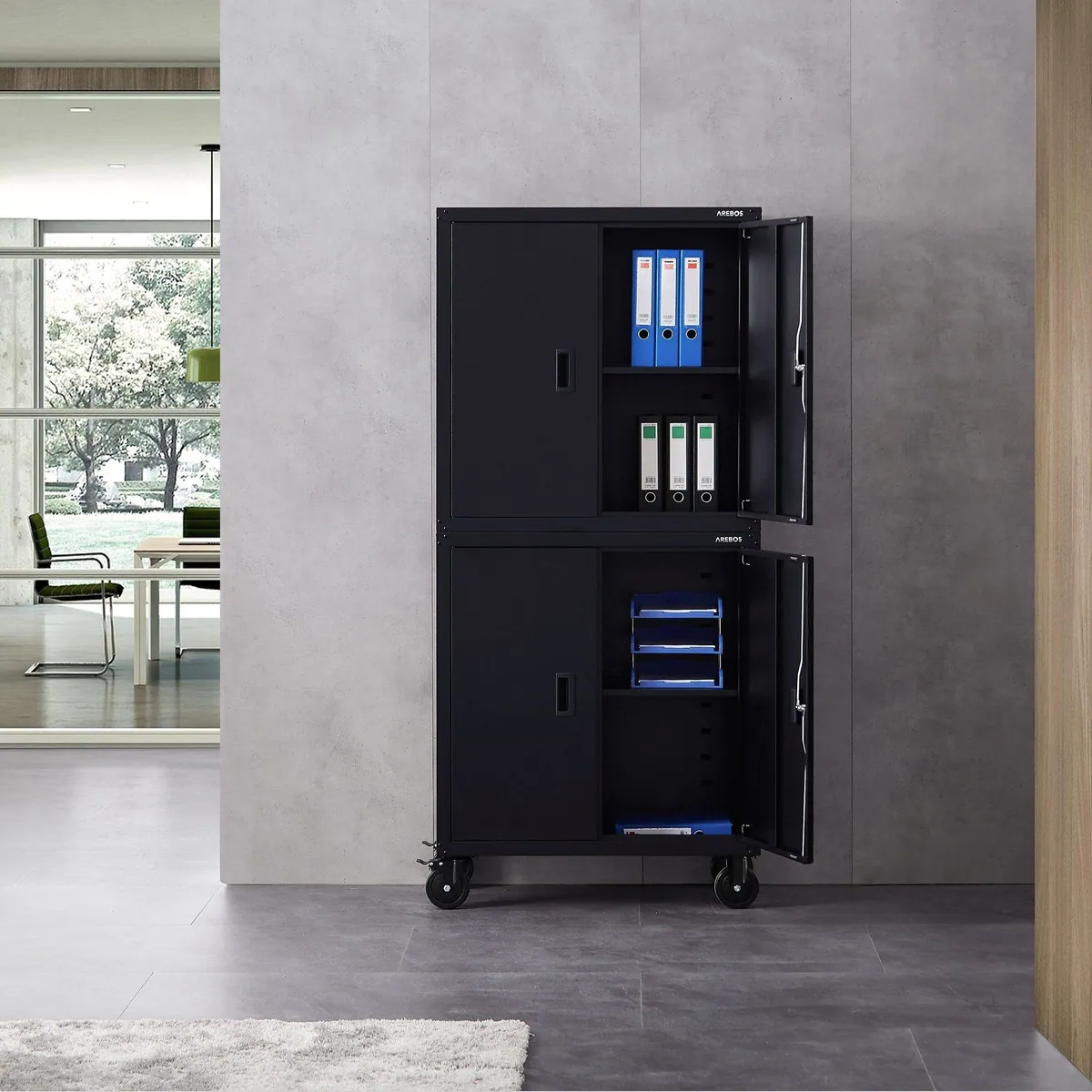 Arebos Aktenschrank 2er Set, abschließbar, mobil, pulverbeschichteter Stahl — 180x90x40 cm 2