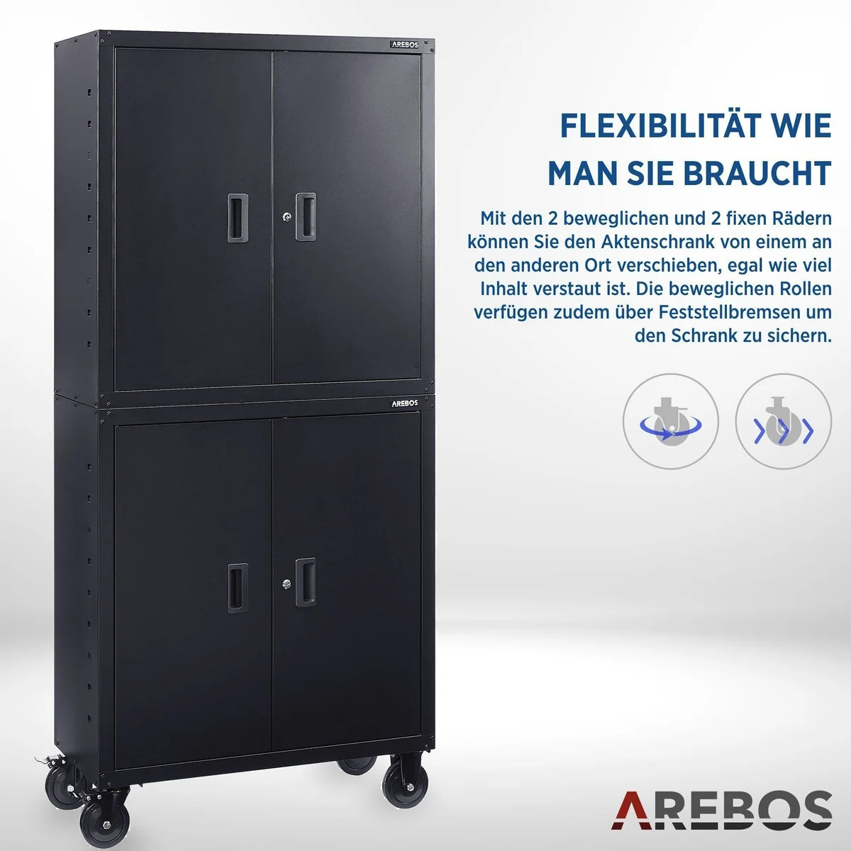 Arebos Aktenschrank 2er Set, abschließbar, mobil, pulverbeschichteter Stahl — 180x90x40 cm 4