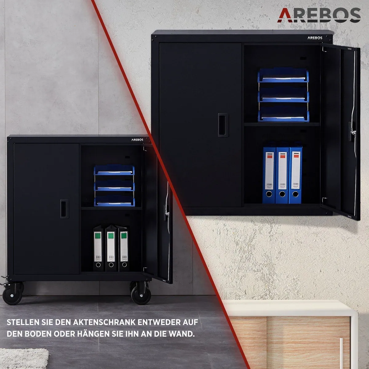 Arebos Aktenschrank 2er Set, abschließbar, mobil, pulverbeschichteter Stahl — 180x90x40 cm 5