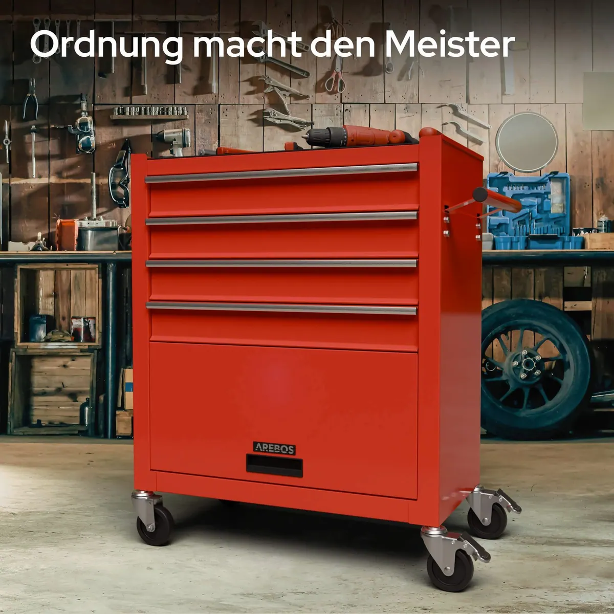 Arebos Werkstattwagen Rollwagen, 81-tlg. Werkzeugset, robust & kratzfest 4