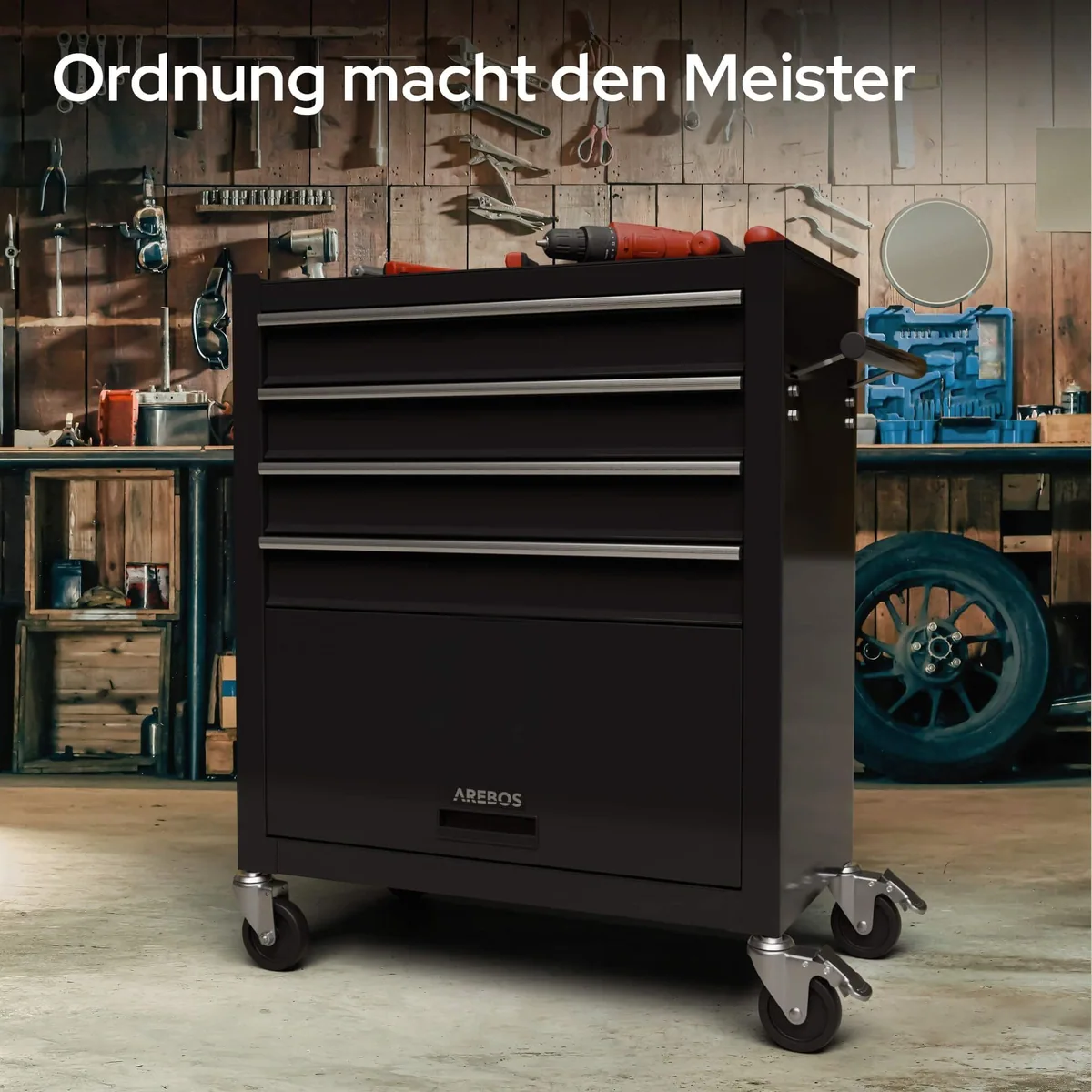Arebos Werkstattwagen 81-tlg., robust, mit 4 Schubladen und Stauraum 4