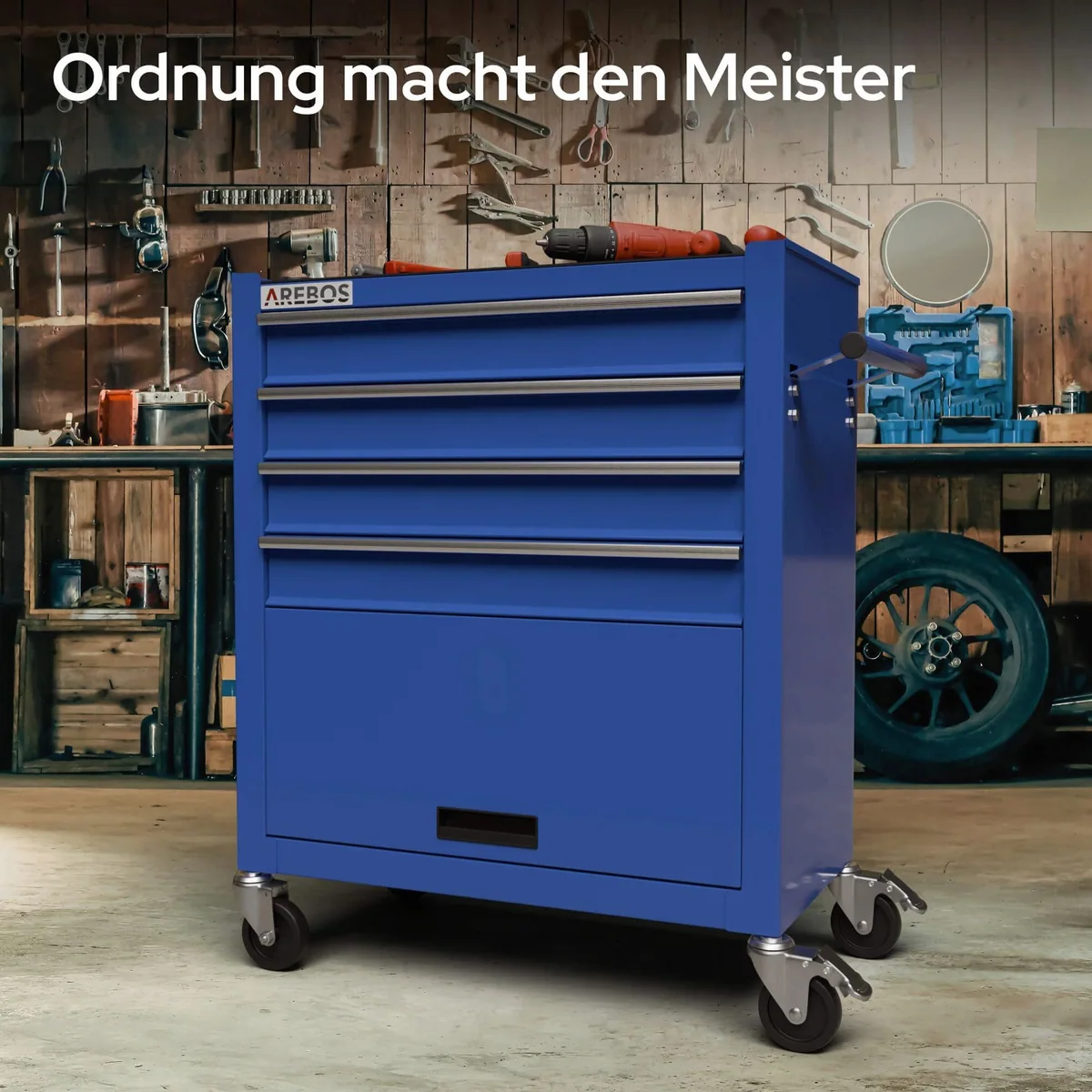Arebos Werkstattwagen, 4 Schubladen, mobil, pulverbeschichtet, Antirutschmatten 4