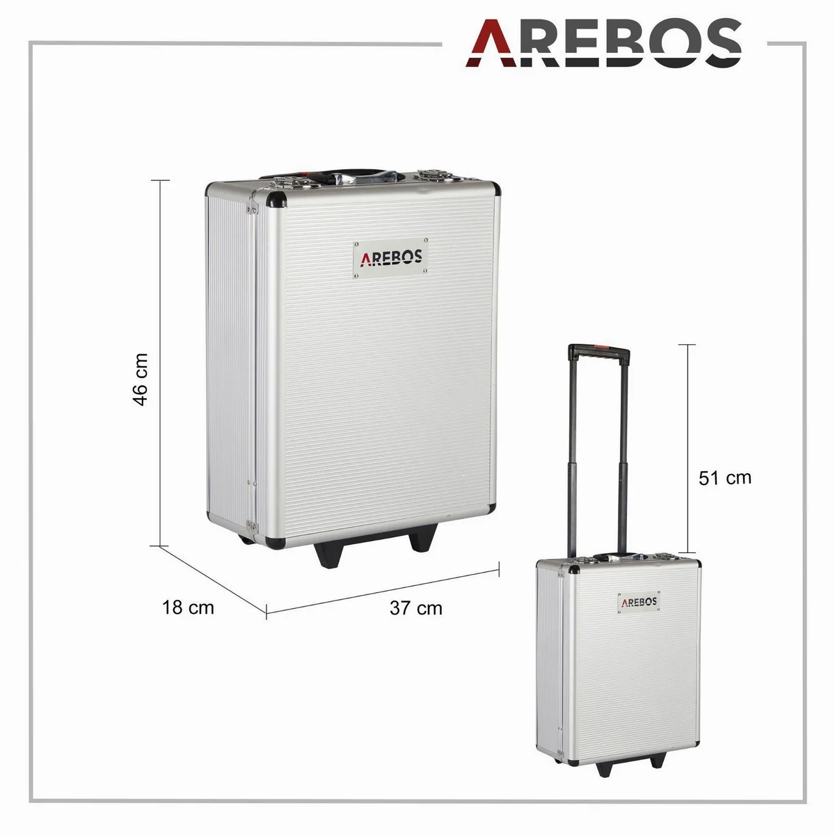 Arebos Werkzeugkoffer 1200 Teile, mobil & vielseitig — Chrom Vanadium Stahl, Teleskopgriff, robust 5