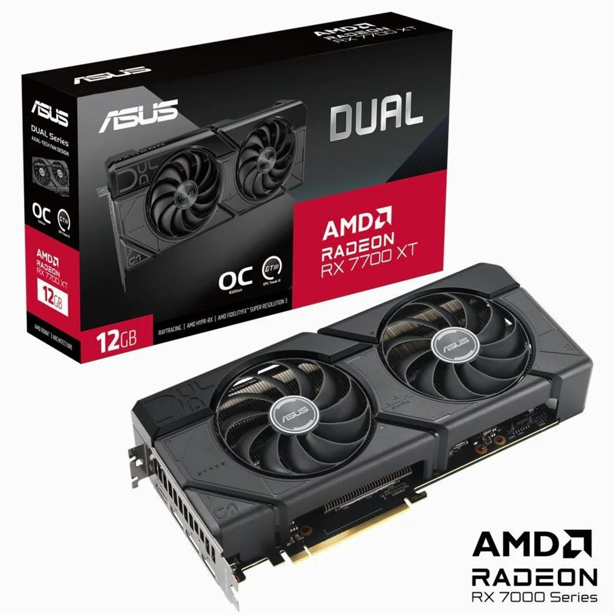 Asus DUAL-RX7700XT-O12G Grafikkarte, 12 GB GDDR6, OC-Modus bis 2599 MHz