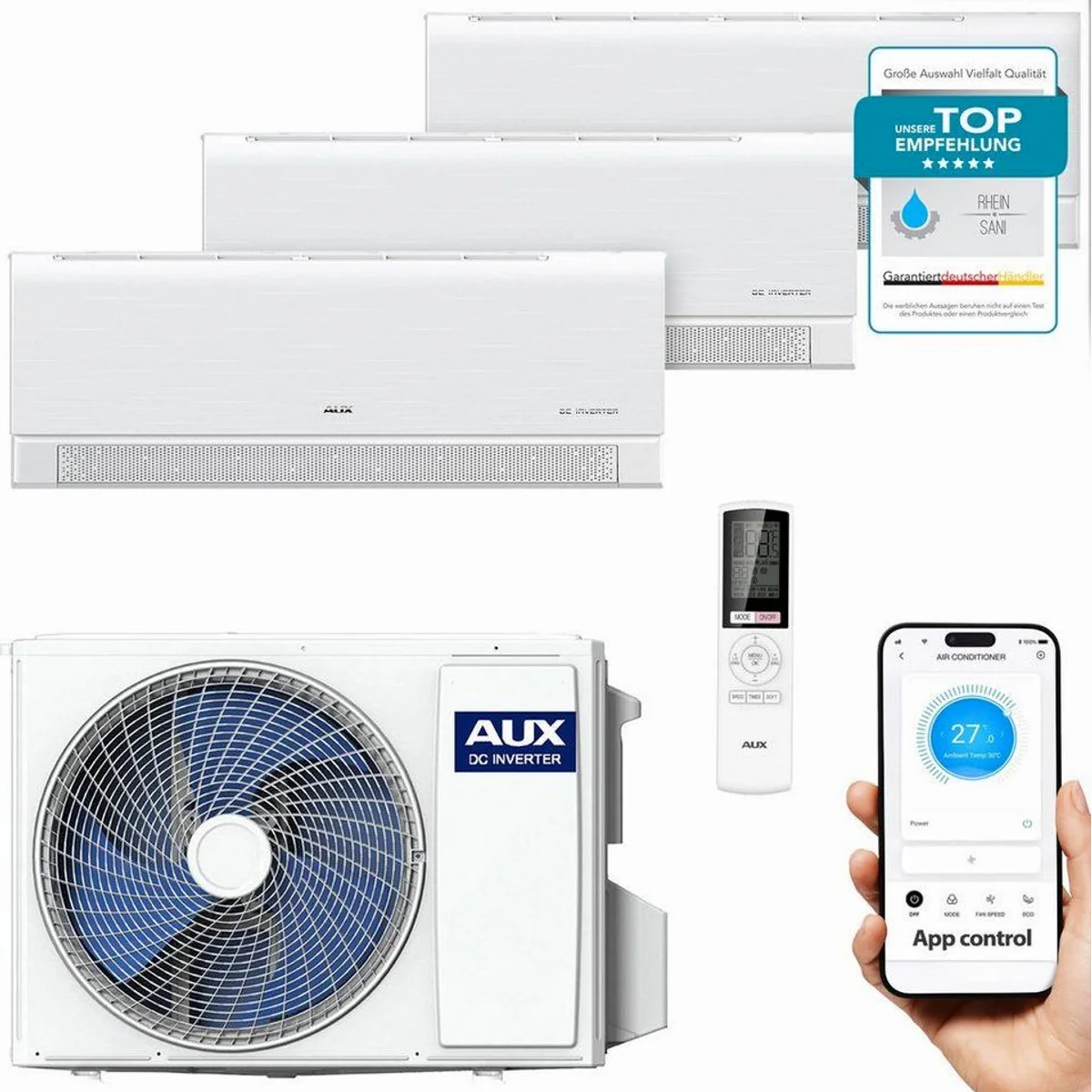 AUX Multi Split Klimaanlage Set, flexible App-Steuerung, R32 Kältemittel, für Wohnräume & Büro