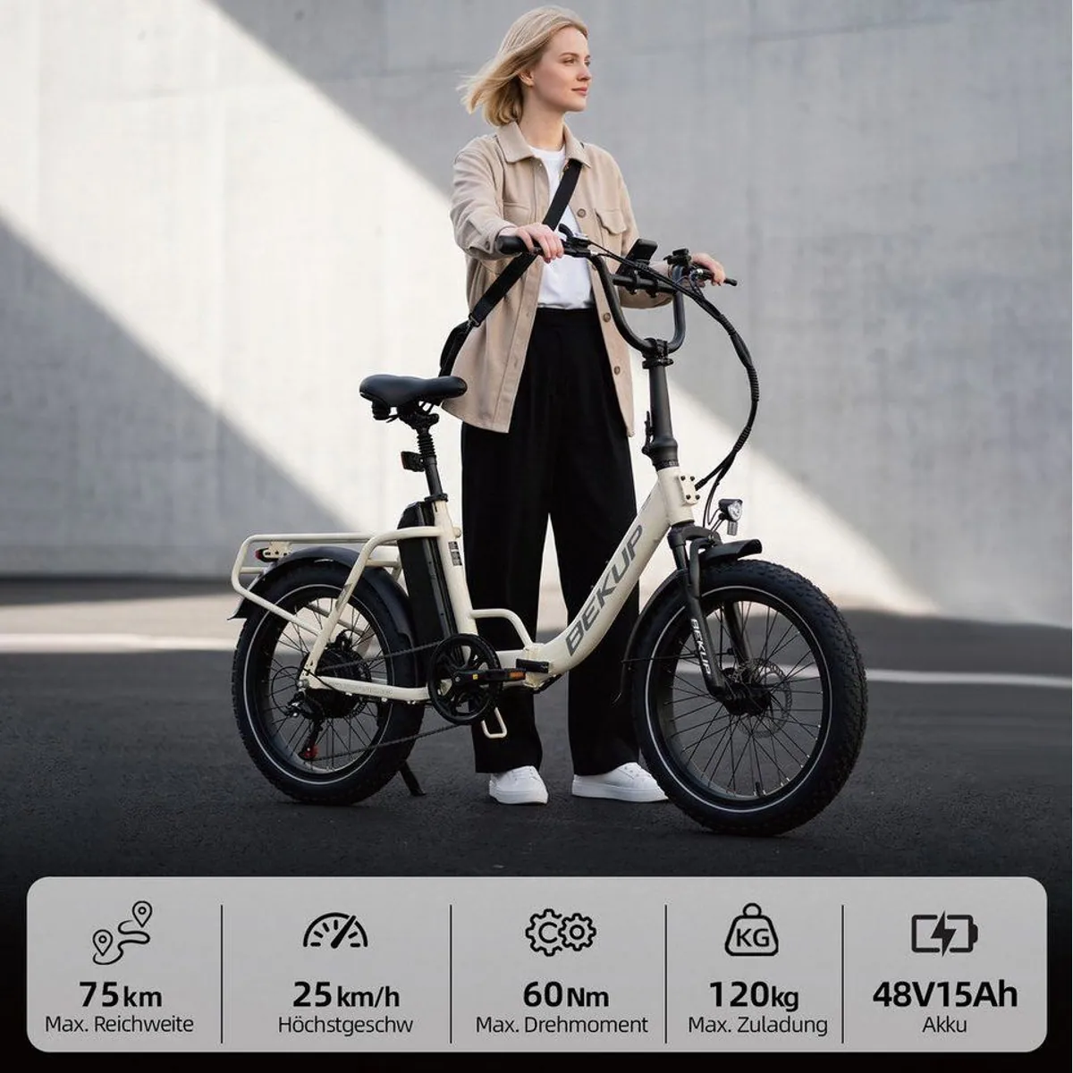 BEKUP S3 E-Bike Klapprad, 720 Wh Akku, 60 Nm Heckmotor — Faltbar, Shimano 7-Gang, komfortabel 4