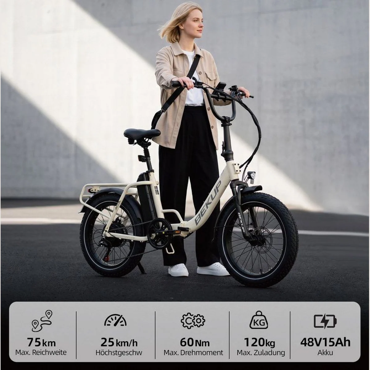 BEKUP S3 E-Bike Klapprad, 75 km Reichweite, 7-Gang Shimano, faltbar 2
