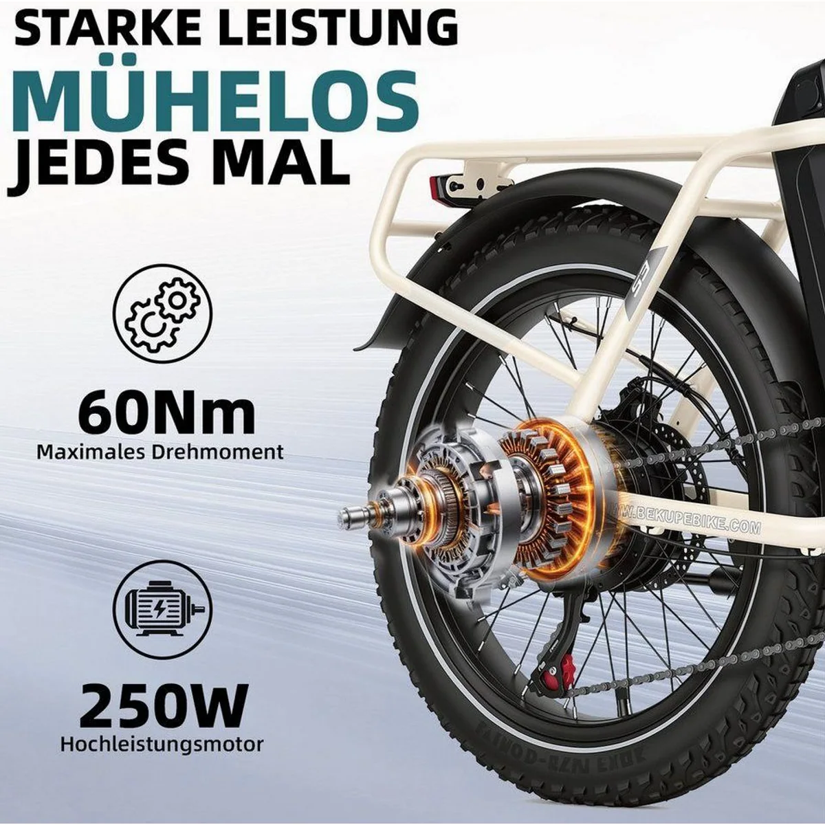 BEKUP S3 E-Bike Klapprad, 75 km Reichweite, 7-Gang Shimano, faltbar 5