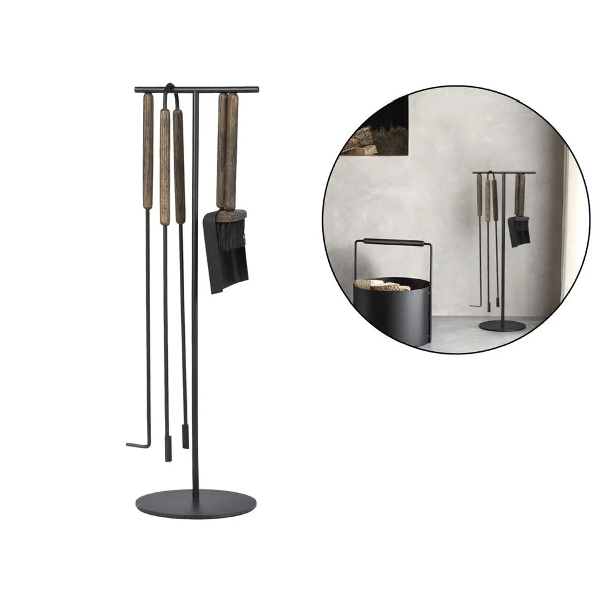 blomus ASHI Kamingarnitur 5tlg, puristisches Design, platzsparend, mit Magnethalterung 2