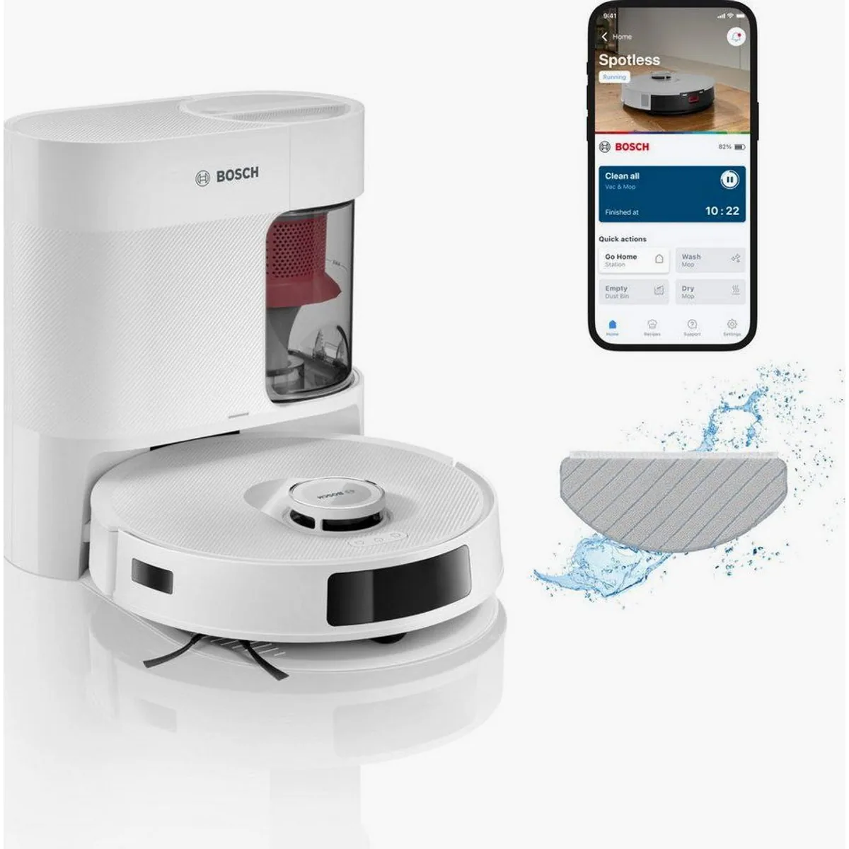 BOSCH Spotless BCRD1W Saugroboter, 11.000 Pa Saugkraft, Wischfunktion, Infrarot Navigation