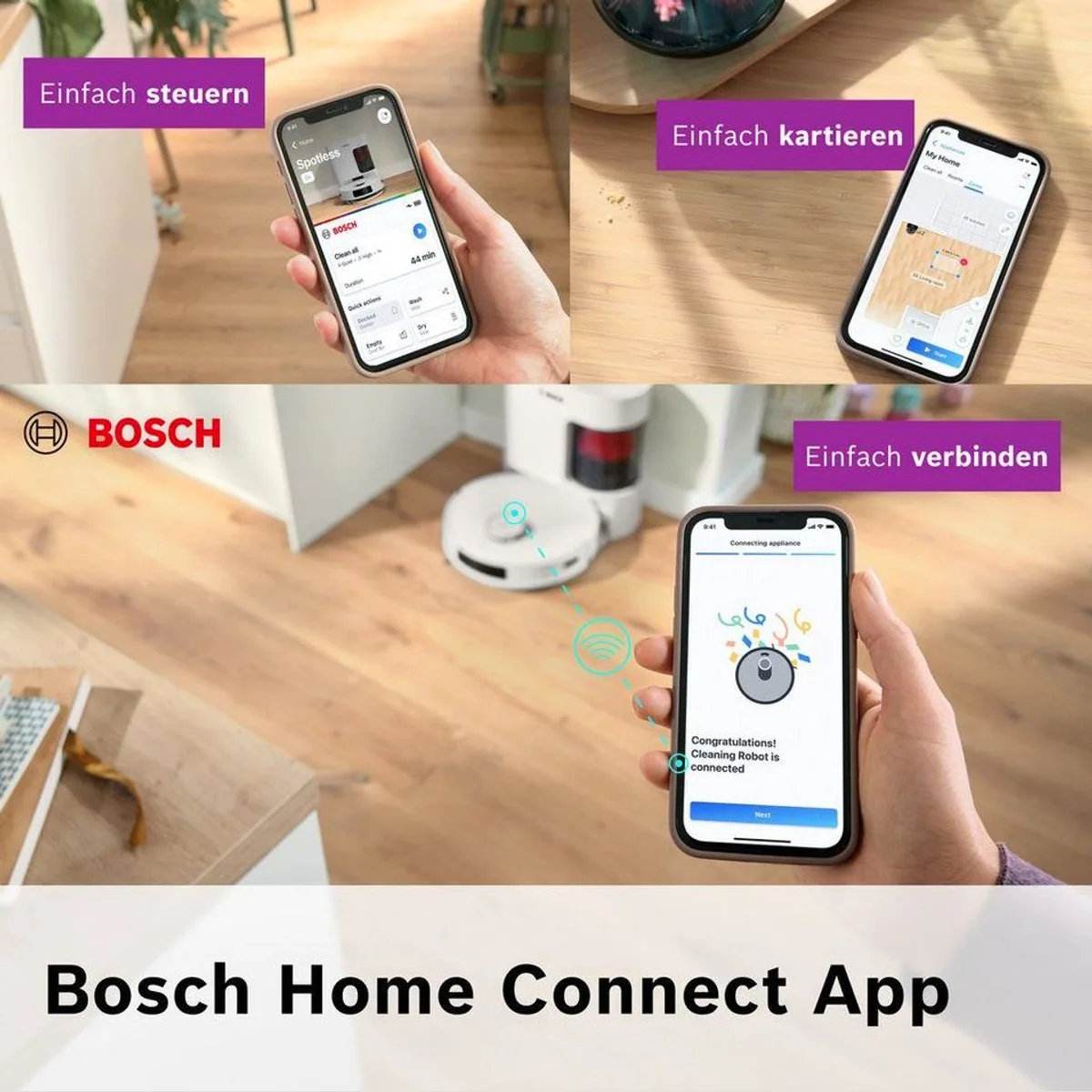 BOSCH Spotless BCRD1W Saugroboter, 11.000 Pa Saugkraft, Wischfunktion, Infrarot Navigation 2