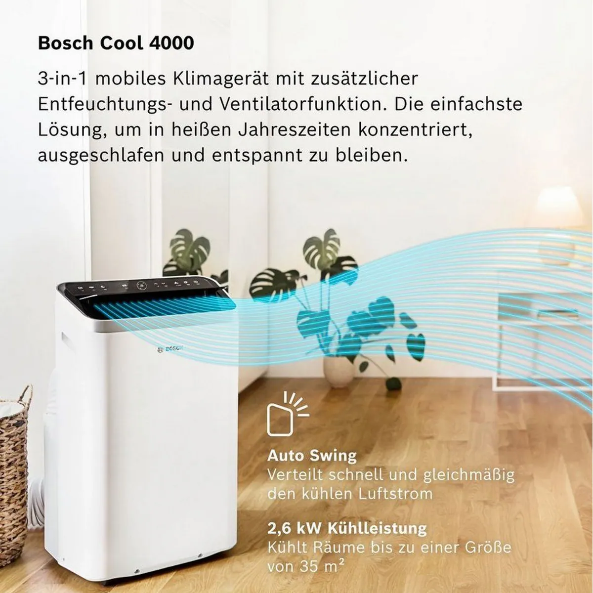 BOSCH Cool 4000 3-in-1-Klimagerät, Kühlung, Entfeuchtung, Ventilation — für Räume bis 35 m² 2