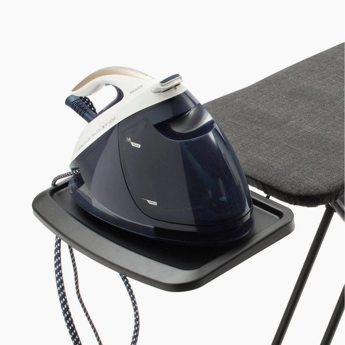 Brabantia Bügelbrett C, große Bügelfläche 124 x 45 cm, stabile Dampfstationsablage 4