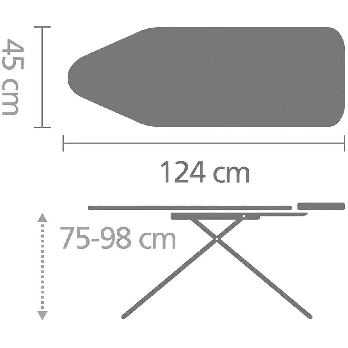 Brabantia Bügelbrett C, große Bügelfläche 124 x 45 cm, stabile Dampfstationsablage 5