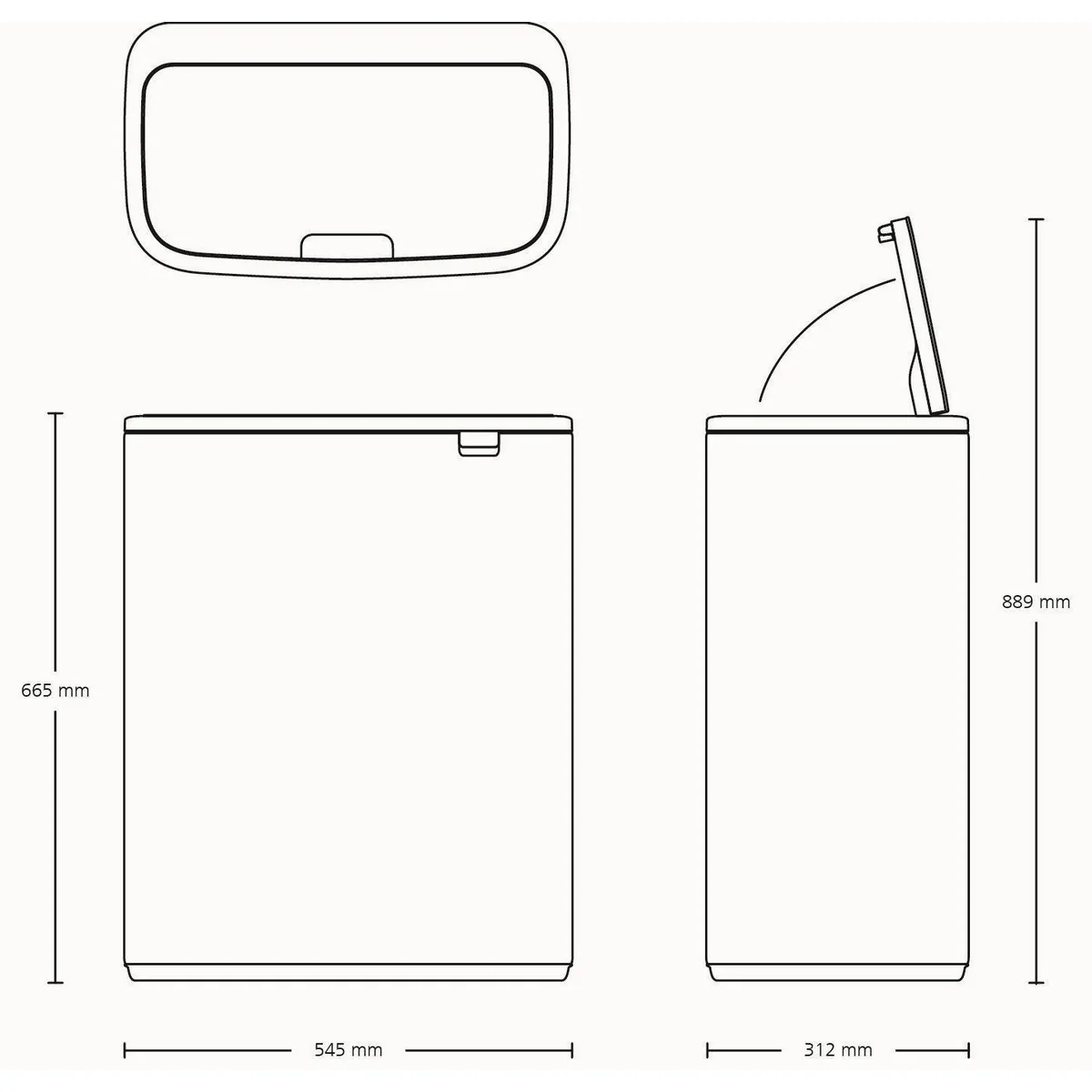 Brabantia Bo Touch Bin 60L, platzsparend, Soft-Touch-Öffnung, herausnehmbarer Inneneimer 5