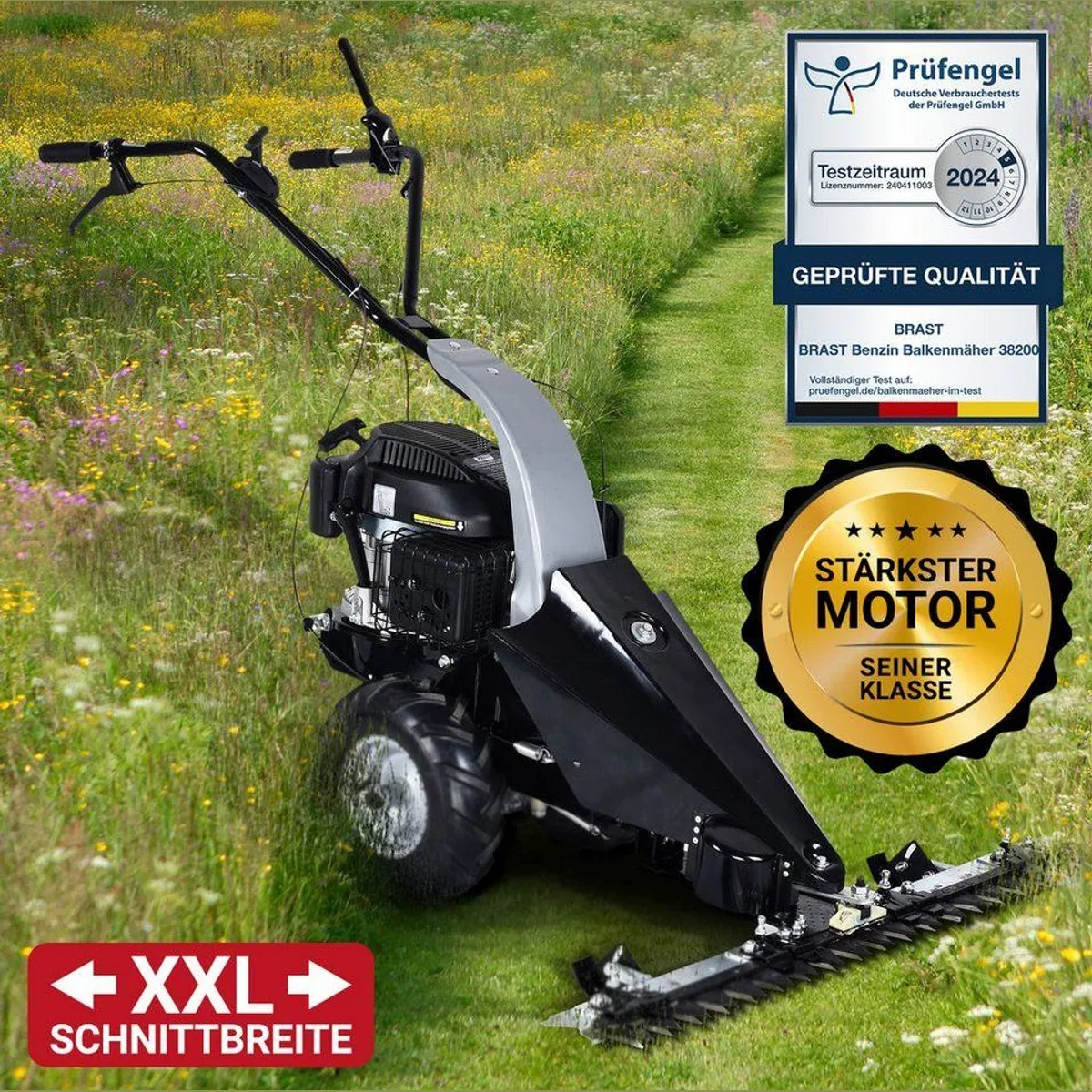BRAST Benzin Balkenmäher 38200, 4-Takt Motor, 97cm Schnittbreite, Luftbereifung 2