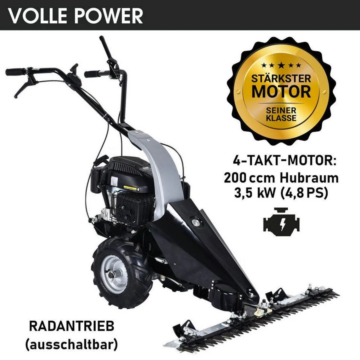BRAST Benzin Balkenmäher 38200, 4-Takt Motor, 97cm Schnittbreite, Luftbereifung 3