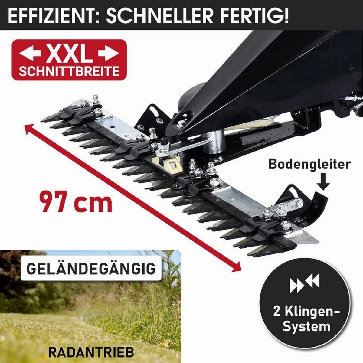 BRAST Benzin Balkenmäher 38200, 4-Takt Motor, 97cm Schnittbreite, Luftbereifung 4