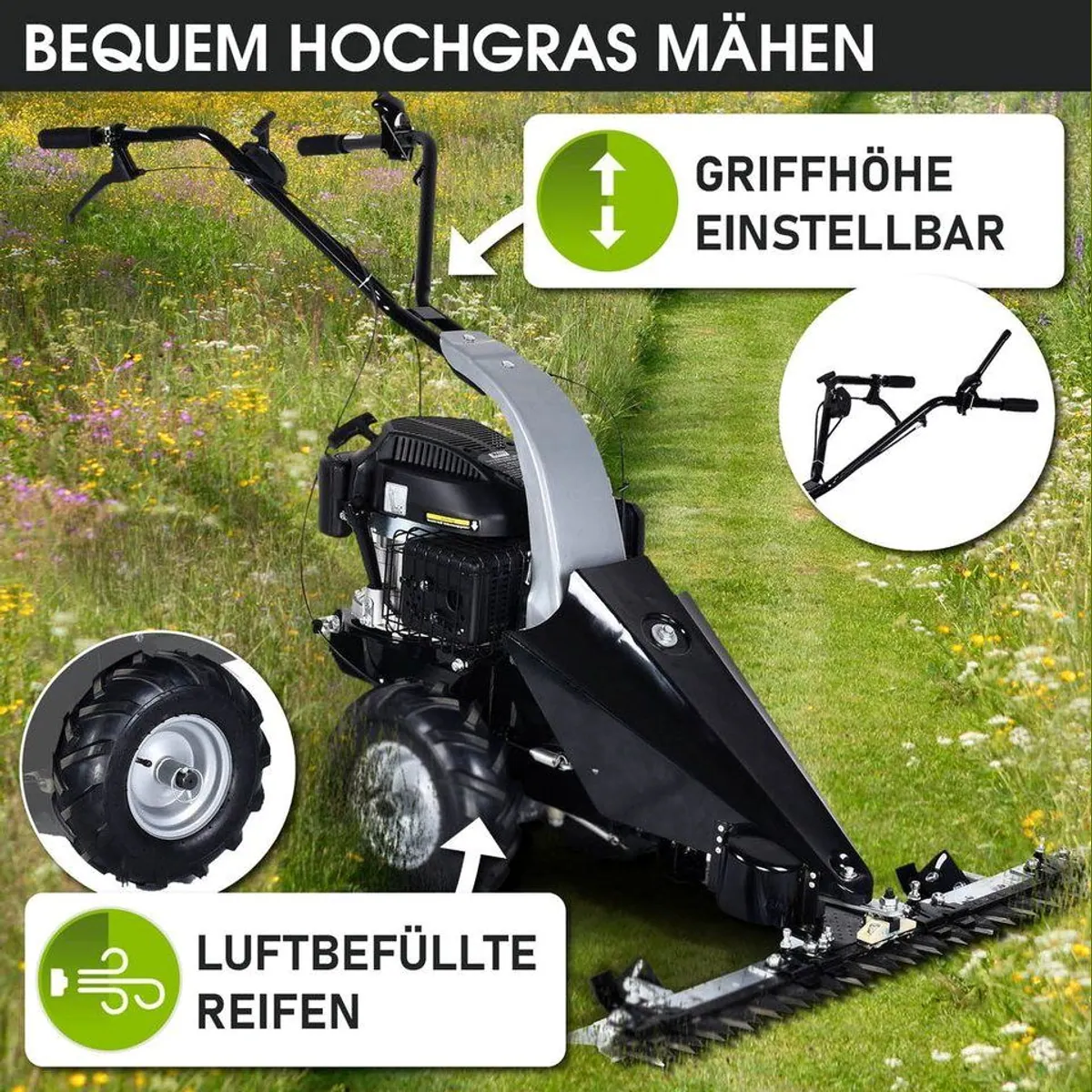 BRAST Benzin Balkenmäher 38200, 4-Takt Motor, 97cm Schnittbreite, Luftbereifung 5
