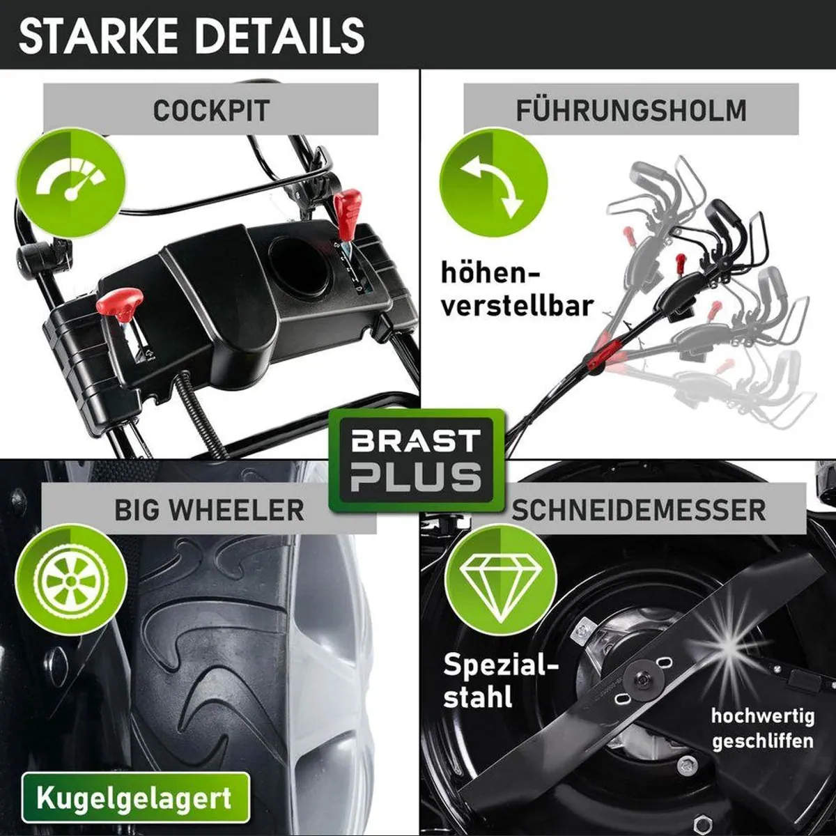 BRAST Benzinrasenmäher, 4-Takt Motor, Elektrostarter, 46cm Schnittbreite 5