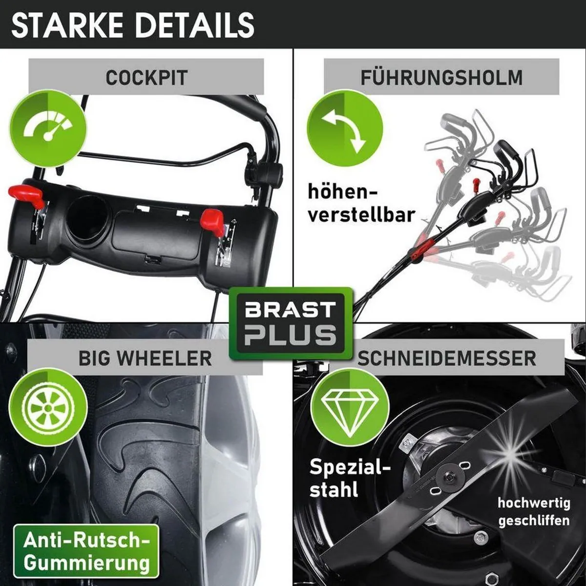 BRAST Trike Benzinrasenmäher, 360° Wendigkeit, 53 cm Schnittbreite, 5,2 kW Leistung 5
