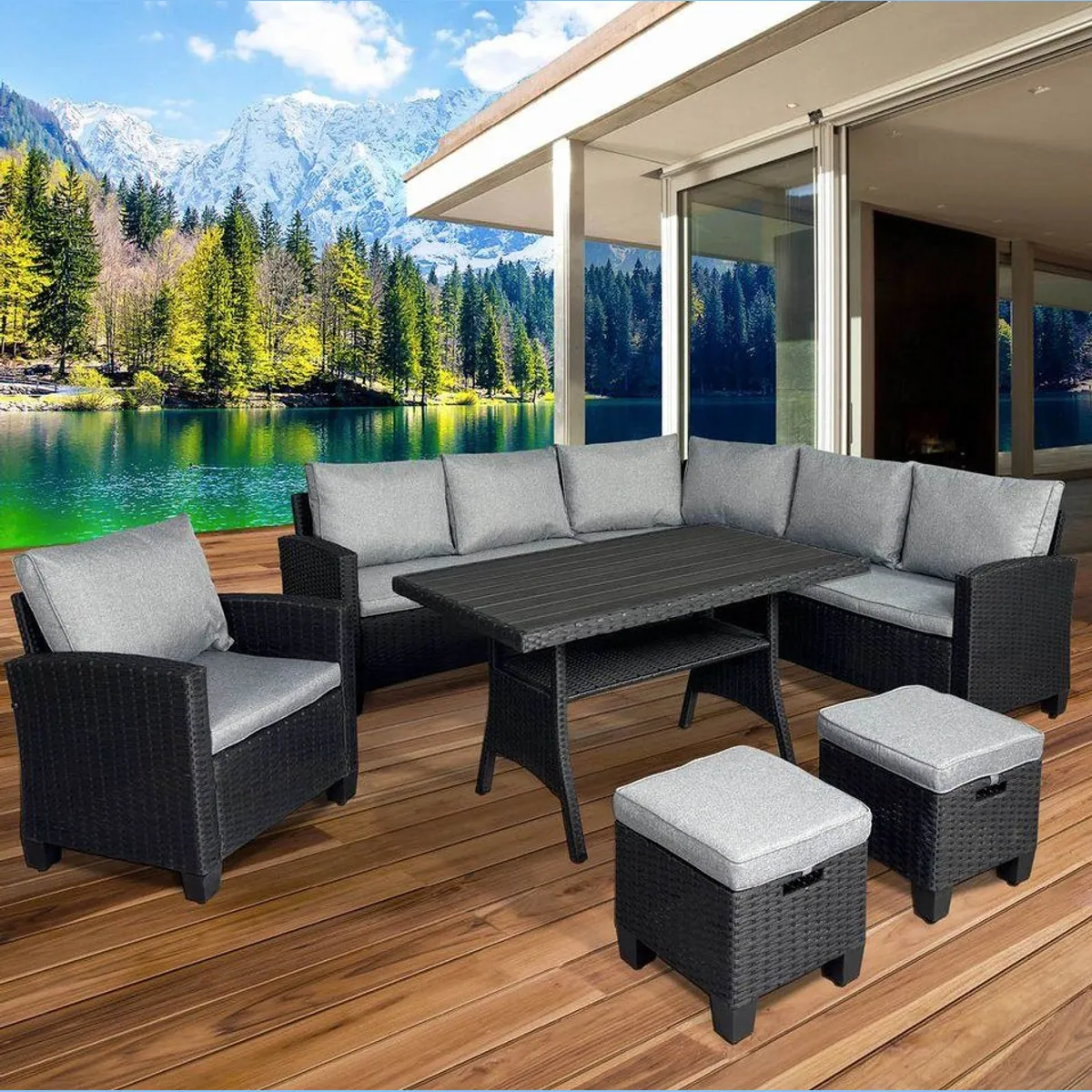 BRAST Gartenlounge-Set Hacienda, TÜV-geprüft, für bis zu 10 Personen, inkl. Kissen & Abdeckung