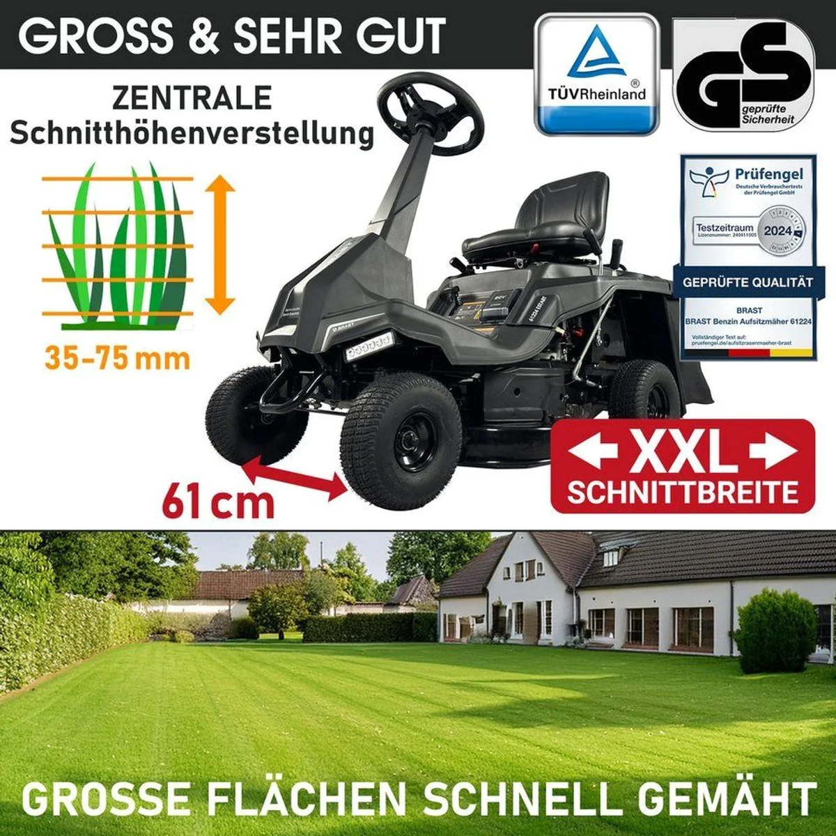 BRAST Rasentraktor, 5,15kW Motor, Elektrostart, 61cm Schnittbreite 5