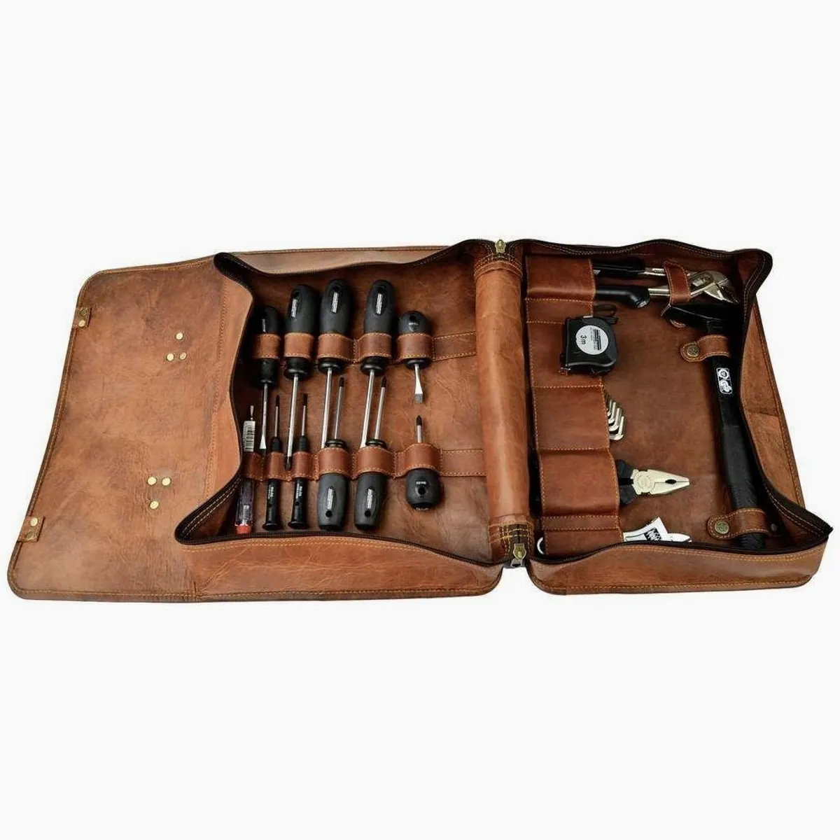 Brüder Mannesmann Werkzeugkoffer, 24-teiliges Set, inklusive Lederwerkzeugtasche