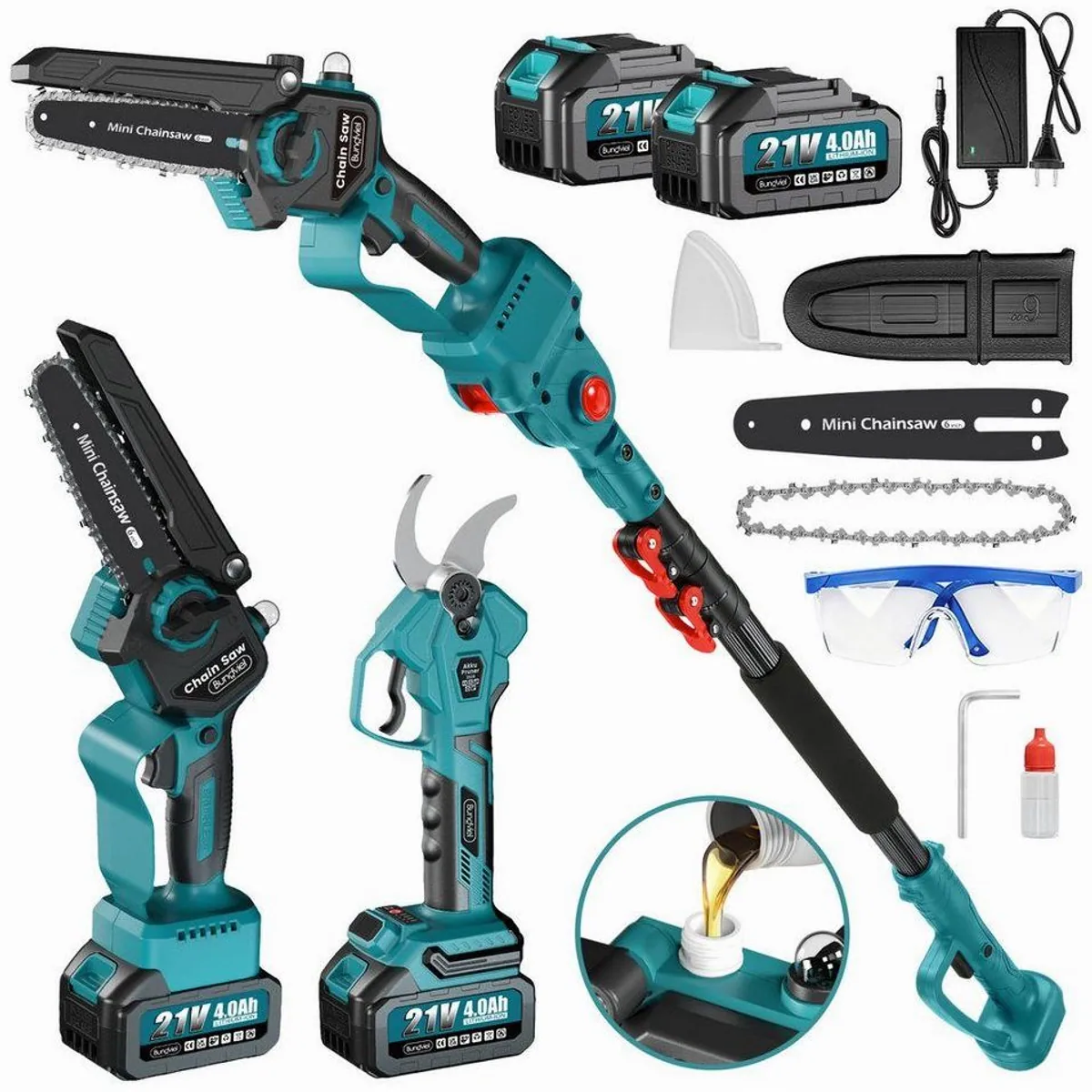 Bundviel Akku-Hochentaster 4-in-1, bis 23,5 m Arbeitshöhe, bürstenloser Motor