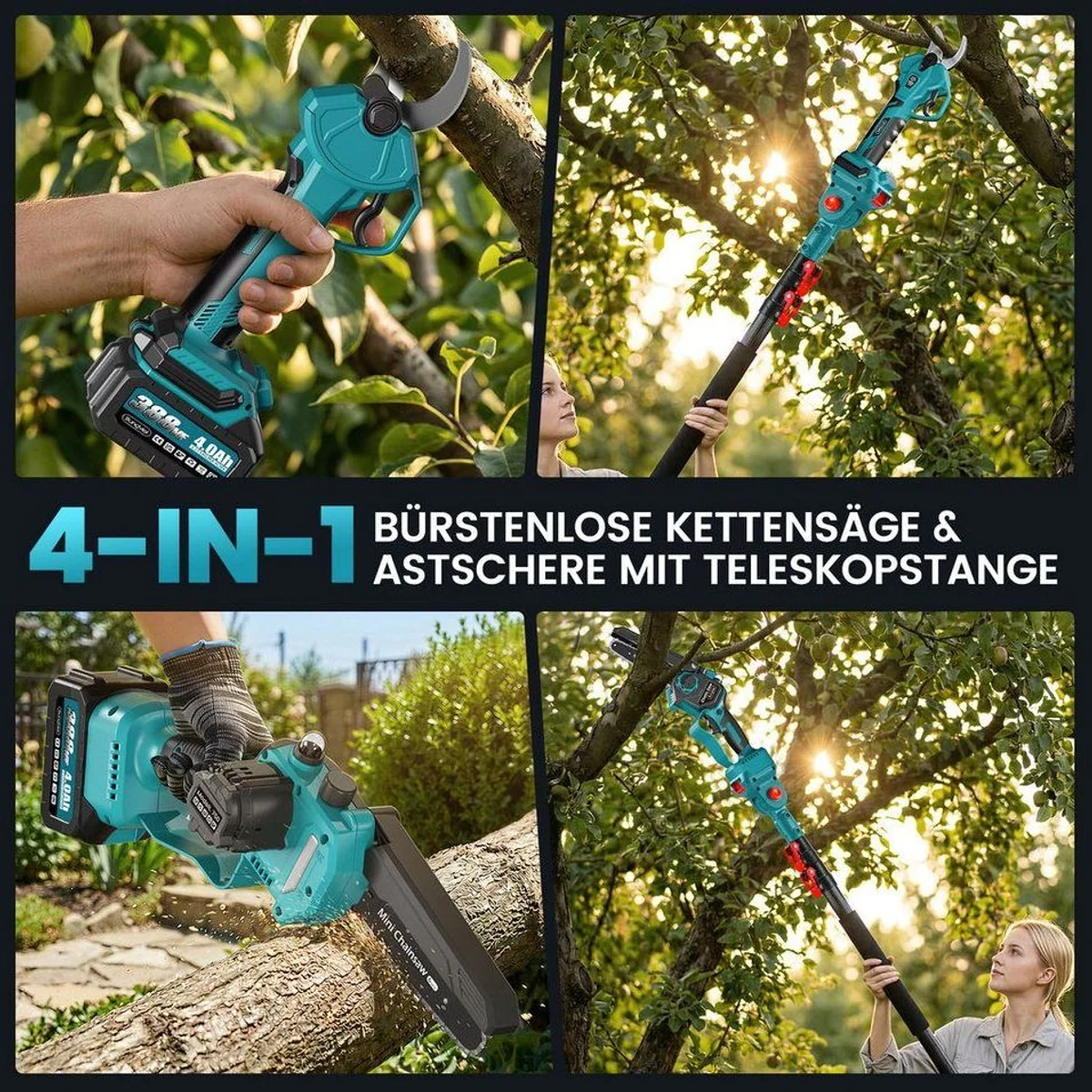 Bundviel Akku-Hochentaster 4-in-1, bis 23,5 m Arbeitshöhe, bürstenloser Motor 2
