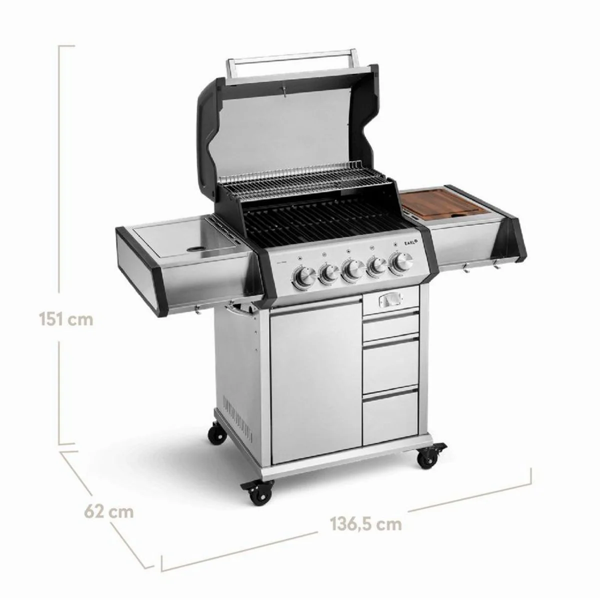 BURNHARD EARL Gasgrill 3-Brenner, Gusseisen Grillrost, Heckbrenner 2