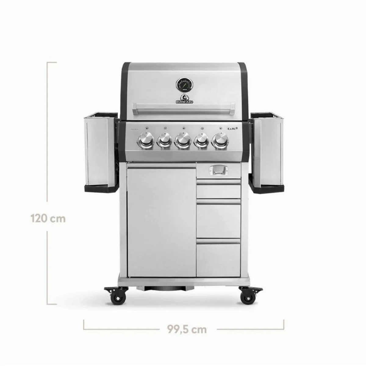 BURNHARD EARL Gasgrill 3-Brenner, Gusseisen Grillrost, Heckbrenner 3