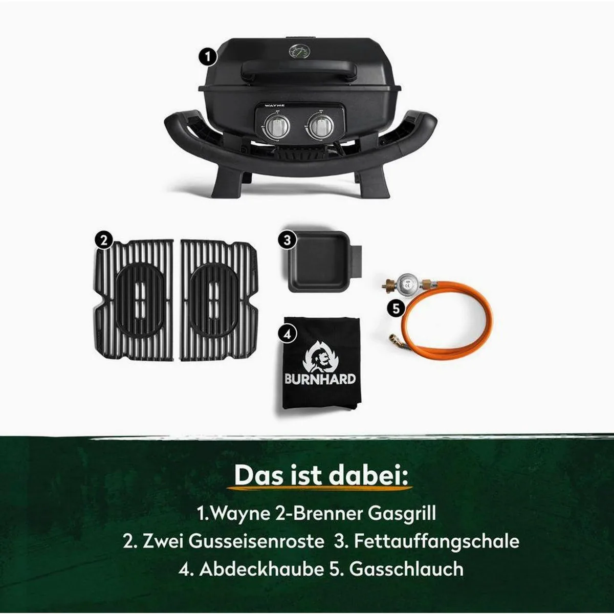 BURNHARD Gasgrill WAYNE 2-Brenner, 4,4 kW, Tragbar und kompakt 2