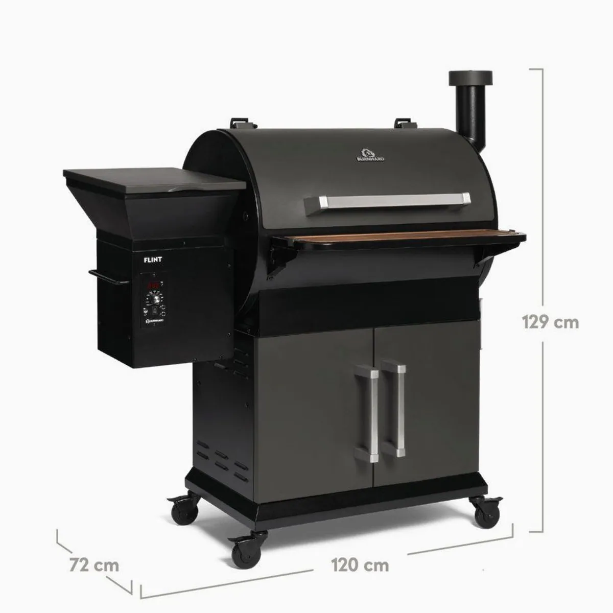 BURNHARD Smoker FLINT, Pelletsmoker, robuste Abdeckhaube, 3 Edelstahl-Grillroste, lenkbare Vollgummirollen 2