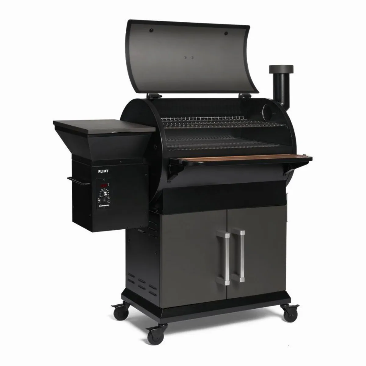 BURNHARD Smoker FLINT, Pelletsmoker, robuste Abdeckhaube, 3 Edelstahl-Grillroste, lenkbare Vollgummirollen 3