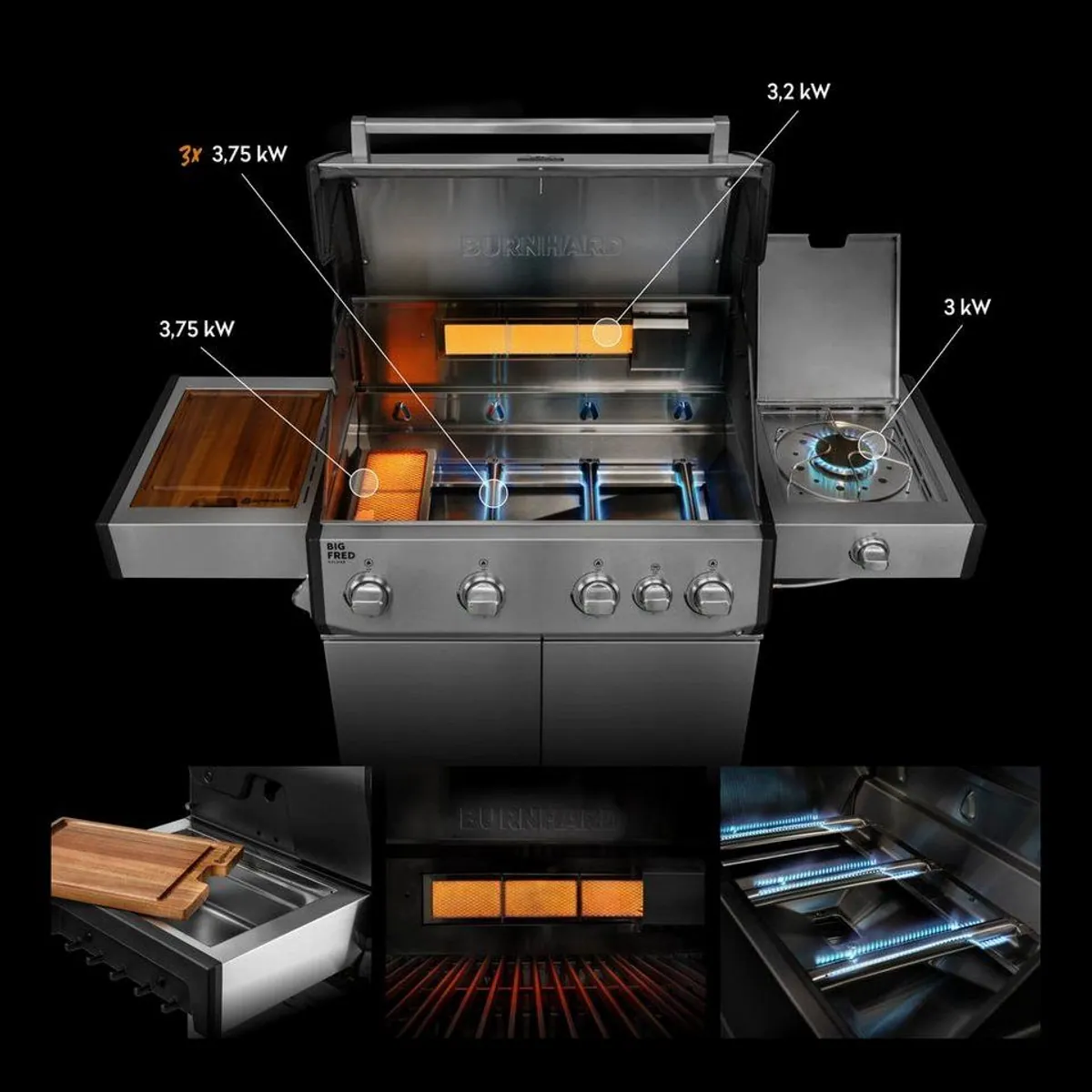 BURNHARD Big FRED Deluxe Gasgrill, 21,2 kW Leistung, Infrarotbrenner, Edelstahl 2