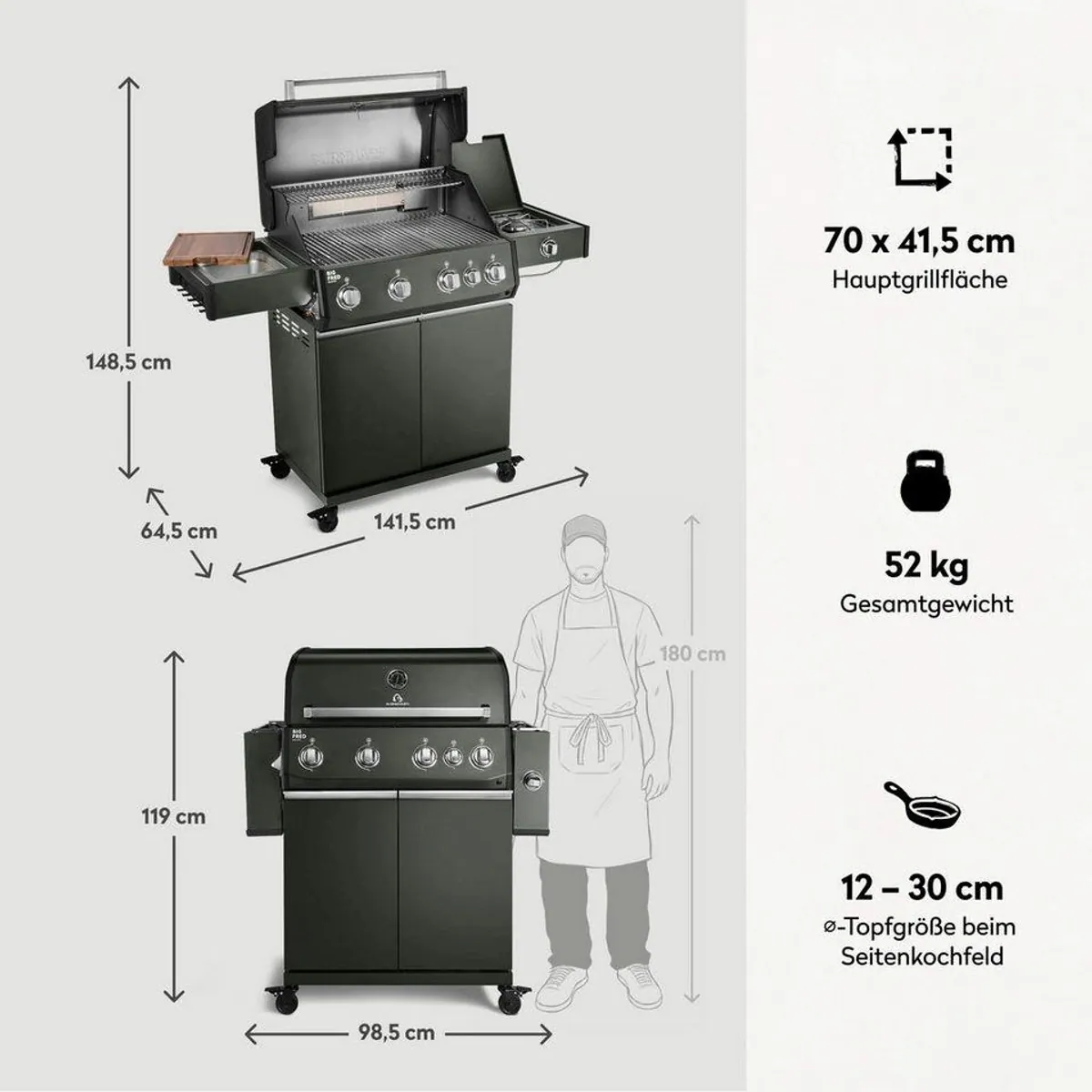 BURNHARD Big FRED Deluxe Gasgrill 4-Brenner, 21,2 kW Leistung, Infrarot-Keramikbrenner 3